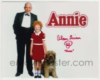 5y581 AILEEN QUINN signed color 8x10 REPRO still '80s portrait w/Finney & dog from Annie + drawing!