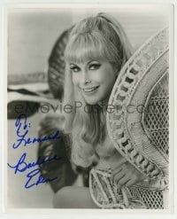 5y302 BARBARA EDEN signed 8.25x10 still '60s smiling close up of the sexy blonde in wicker chair!