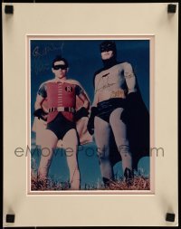 5y186 BATMAN matted signed color 7.5x9.5 REPRO still '66 by BOTH Adam West AND Burt Ward in costume!