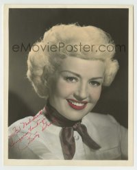5y264 BETTY GRABLE signed deluxe color 8x10 still '40s great head & shoulders smiling portrait!