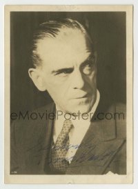 5y312 BORIS KARLOFF signed deluxe 5x7 still '30s great portrait in suit & tie looking to the side!