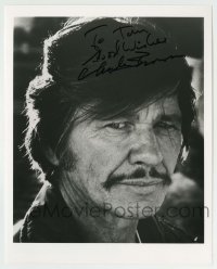 5y744 CHARLES BRONSON signed 8x10 REPRO still '80s head & shoulders portrait of the intense star!