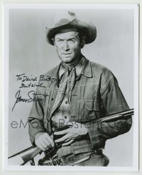 5y781 JAMES STEWART signed 8x10 REPRO still '80s close up with rifle in Winchester '73!
