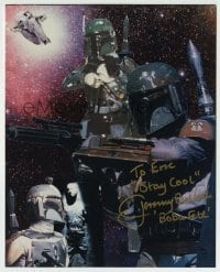 5y640 JEREMY BULLOCH signed color 8x10 REPRO still '00s cool montage as Star Wars' Boba Fett!