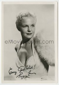 5y440 PEGGY LEE signed 5x7 photo '40s waist-high c/u of the sexy singer/actress in low-cut dress!