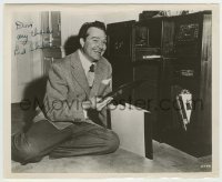 5y444 RED SKELTON signed 8.25x10 still '50s c/u of the comedian on the floor listening to records!