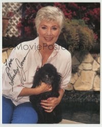 5y697 SHIRLEY JONES signed color 8x10 REPRO still '90s great smiling close up holding her cute dog!