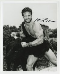 5y867 STEVE REEVES signed 8x10 REPRO still '80s in costume as Hercules grabbing bull by the horns!