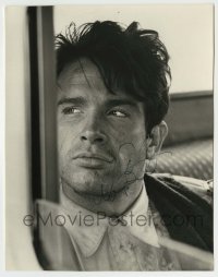 5y471 WARREN BEATTY signed 7.25x9.25 still '67 great close up by window from Bonnie and Clyde!