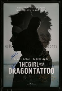 5y228 GIRL WITH THE DRAGON TATTOO signed advance DS 1sh '11 by Daniel Craig & SEVEN others!