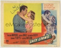 5y092 EASY LIVING signed LC #4 '49 by Lizabeth Scott, who's about to kiss Victor Mature!