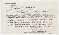 5y037 GEORGE STEVENS signed letter '50s thanking Famous Artists agency head Charles Feldman!