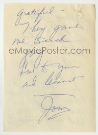5y042 JOAN CRAWFORD signed letter '59 tardy in thanking a friend for the wonderful flowers!