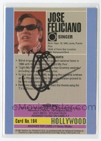 5y523 JOSE FELICIANO signed 3x4 trading card #194 '91 the Puerto Rican Feliz Navidad singer!