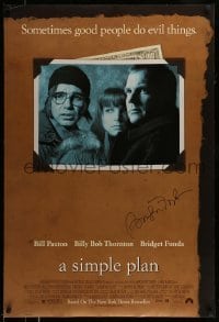 5y254 SIMPLE PLAN signed DS 1sh '98 by Bridget Fonda, who's pictured with Bill Paxton & Thornton!