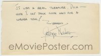 5y533 GEORGE NADER/ELROY HIRSCH signed 5x9 cut album page '70s includes a Nader postcard!