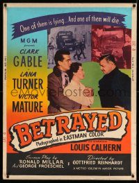 5z389 BETRAYED style Y 30x40 '54 art of Clark Gable, Victor Mature & sexy brunette Lana Turner!