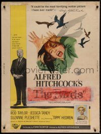 5z390 BIRDS 30x40 '63 director Alfred Hitchcock shown, Tippi Hedren, classic attack artwork!