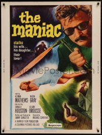 5z451 MANIAC 30x40 '63 Kerwin Mathews, Hammer, he stalks his wife, his daughter, their lover!