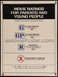 5z459 MOVIE RATINGS FOR PARENTS & YOUNG PEOPLE 30x40 '70s MPAA rating guide!