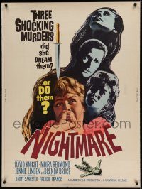 5z463 NIGHTMARE 30x40 '64 David Knight & Moira Redmond in English Hammer horror!
