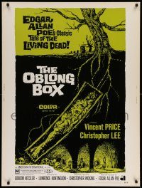 5z465 OBLONG BOX 30x40 '69 Vincent Price, Edgar Allan Poe's tale of living dead, cool horror art!