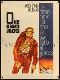 5z468 ONE EYED JACKS 30x40 '61 art of star & director Marlon Brando with gun & bandolier!