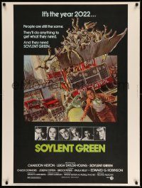 5z489 SOYLENT GREEN 30x40 '73 art of Charlton Heston trying to escape riot control by John Solie!