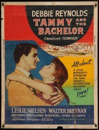 5z493 TAMMY & THE BACHELOR style Z 30x40 '57 artwork of Debbie Reynolds seducing Leslie Nielsen!
