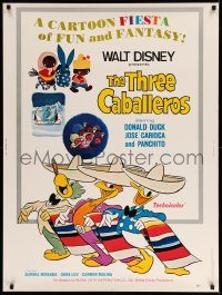 5z498 THREE CABALLEROS 30x40 R77 Disney, cartoon art of Donald Duck, Panchito & Joe Carioca!