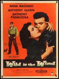 5z508 WILD IS THE WIND style Z 30x40 '58 Anthony Quinn, Tony Franciosa embracing sexy Anna Magnani!