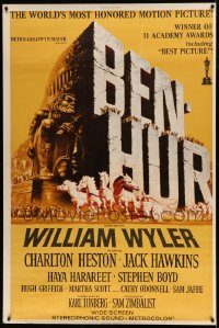5z254 BEN-HUR 40x60 R69 Charlton Heston, William Wyler classic religious epic, chariot art!