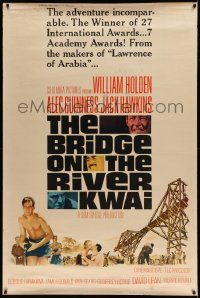 5z258 BRIDGE ON THE RIVER KWAI 40x60 R63 William Holden with gun, David Lean WWII classic!