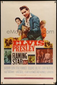 5z269 FLAMING STAR style B 40x60 '60 Elvis Presley playing guitar & shirtless, Barbara Eden!