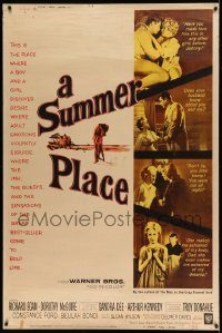 5z298 SUMMER PLACE style Y 40x60 '59 Sandra Dee & Troy Donahue in young lovers classic, montage!