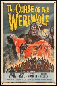 5z016 CURSE OF THE WEREWOLF 1sh '61 Hammer, art of Oliver Reed holding victim by Joseph Smith!