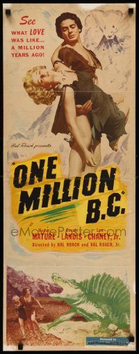 5z038 ONE MILLION B.C. insert R46 caveman Victor Mature carrying Carole Landis + dinosaurs, rare!