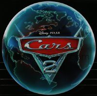 5z065 CARS 2 2-sided 27x27 mobile '11 Disney animated automobile racing sequel, image of earth!