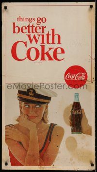 5z074 COCA-COLA 20x36 advertising poster '60s sexy woman wearing captain's hat!