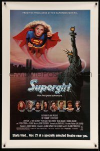 5z373 SUPERGIRL half subway '84 super Helen Slater in costume flying over Statue of Liberty!