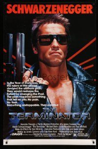 5z376 TERMINATOR 30x46 half subway '84 classic cyborg Arnold Schwarzenegger with gun!