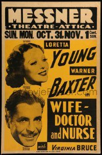 5z051 WIFE, DOCTOR & NURSE local theater jumbo WC '37 smiling Warner Baxter & Loretta Young!