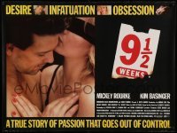 6a324 9 1/2 WEEKS British quad '86 Mickey Rourke, Kim Basinger, sexiest close up kissing image!
