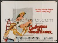 6a331 CONFESSIONS OF A WINDOW CLEANER British quad '74 artwork of every window cleaner's fantasy!