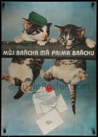 6a252 MY BROTHER HAS A CUTE BROTHER Czech 23x32 '75 cutest image of two kittens hanging from title