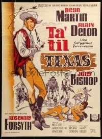 6a175 TEXAS ACROSS THE RIVER Danish '67 artwork of cowboy Dean Martin, Alain Delon & Joey Bishop!