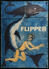 6a028 FLIPPER East German 23x32 '65 Chuck Connors, completely different art of boy & dolphin!