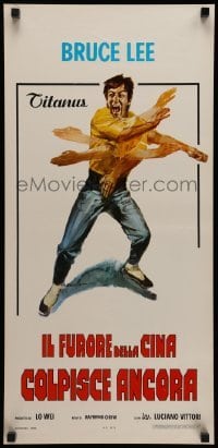 6a184 FISTS OF FURY Italian locandina '73 great Bruce Lee action kung fu art by Ciriello!