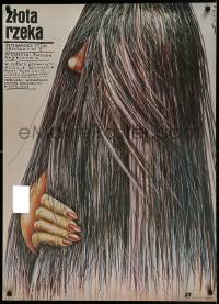 6a925 GOLDEN RIVER Polish 26x36 '85 Grybcheva's Zlatnata reka, Socha art of woman w/long hair!