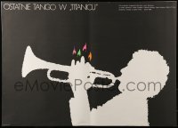 6a980 TO THE MISS & HER MALE COMPANY Polish 27x38 '83 Wasilewski art of man playing flame trumpet!